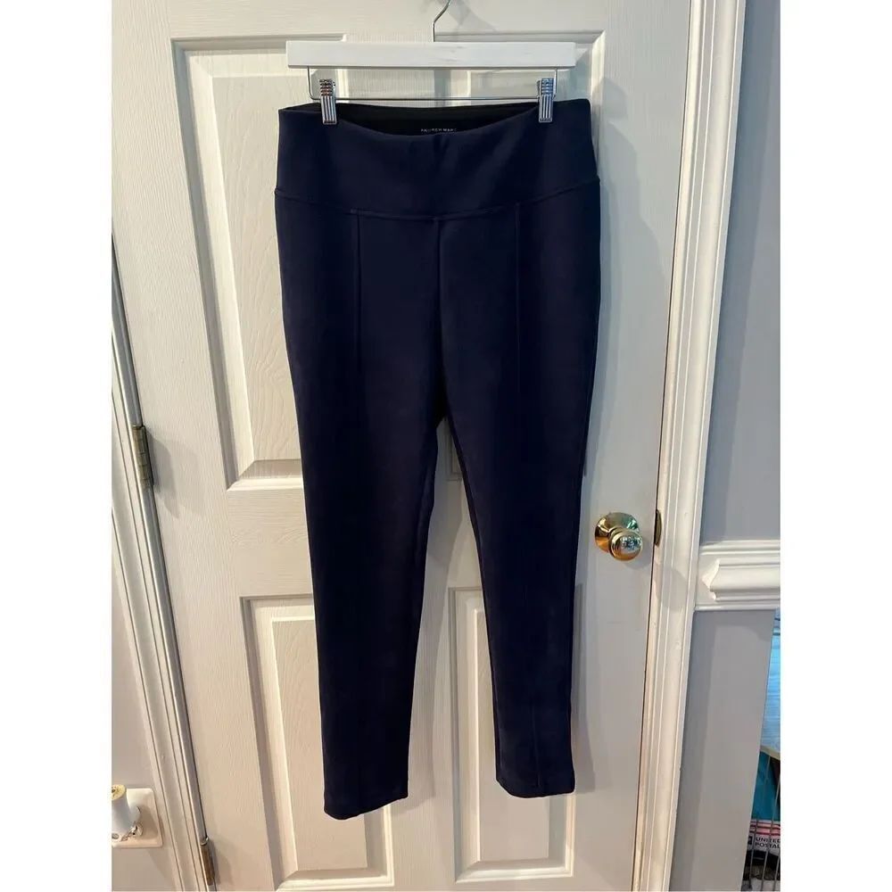 Andrew Marc Navy Moleskin Faux Suede Pull On Pants Heavy Leggings sz M EUC